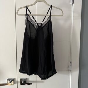 Black lace-trimmed camisole top